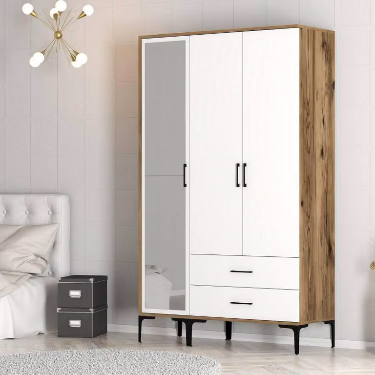 Dmora Guardaroba 3 Ante Petroleuse 47.5x120 cm Bianco, Appendiabiti 3 Ante
