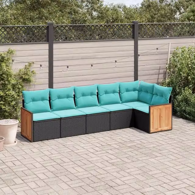 Set di divani da giardino L-shape vidaXL in polyrattan nero con cuscini inclusi e coperture rimovibili