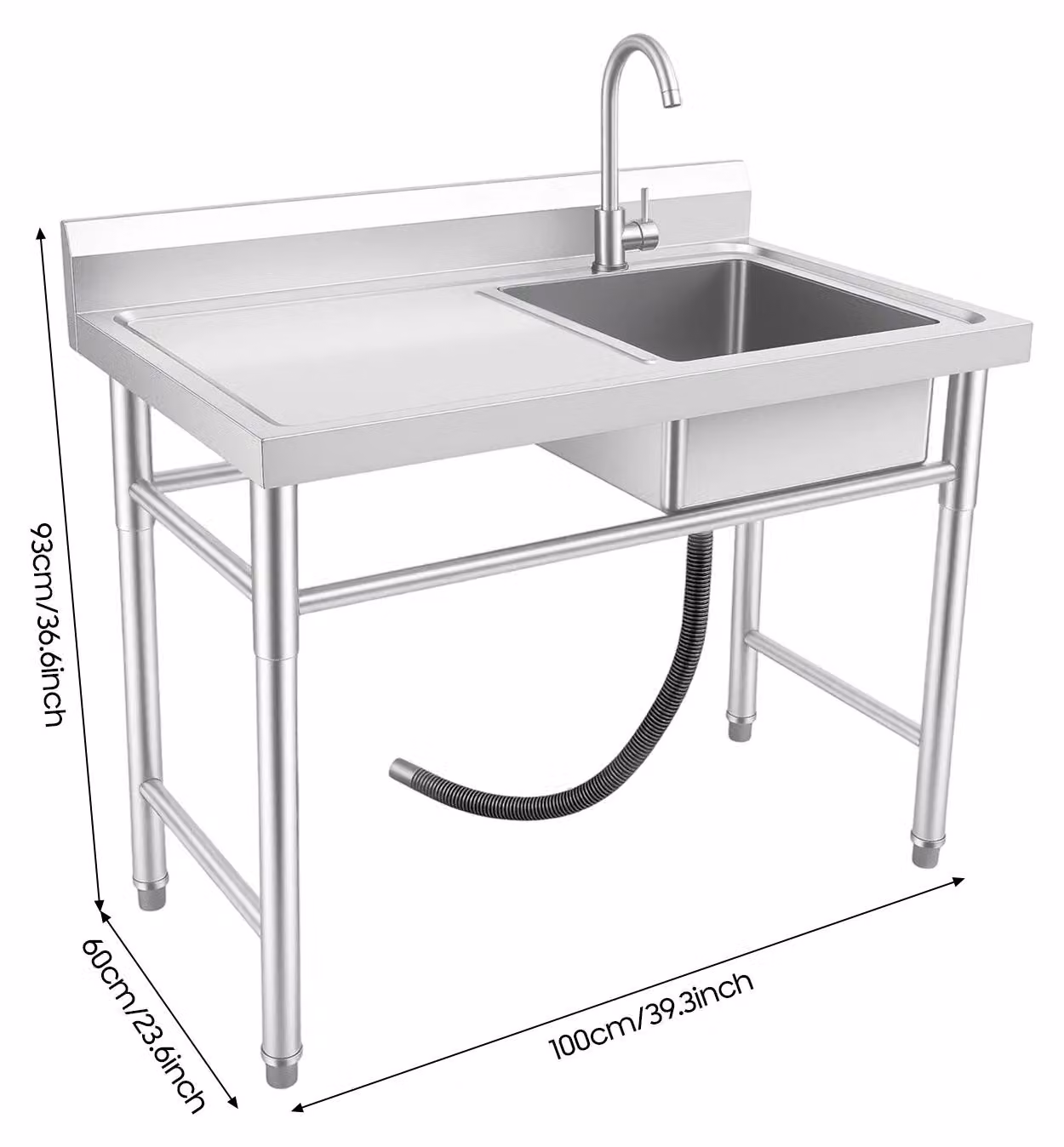 Lavello da cucina, acciaio inossidabile resistente, design con un solo vano, colore argento chiaro