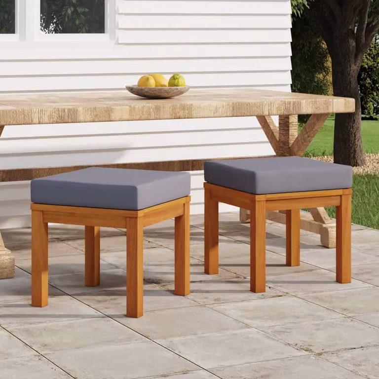 Set di 2 sgabelli da giardino vidaXL in legno di acacia massello con cuscini, L/P/H: 40 x 40 x 34 cm