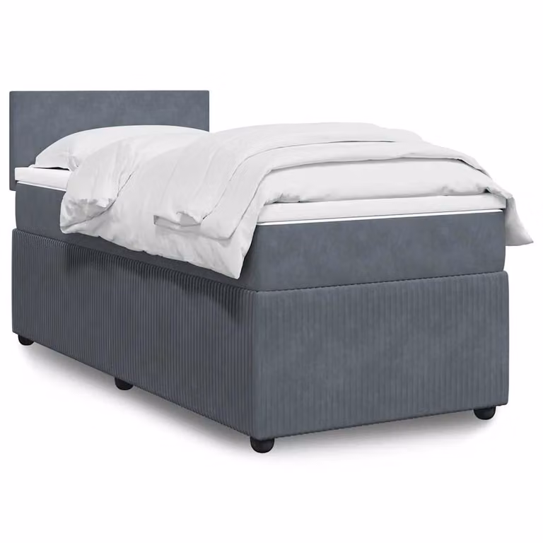 vidaXL Giroletto Ibrido con Materasso a Molle Insacchettate in Velluto Grigio e Bianco L/P/H: 90 x 200 cm
