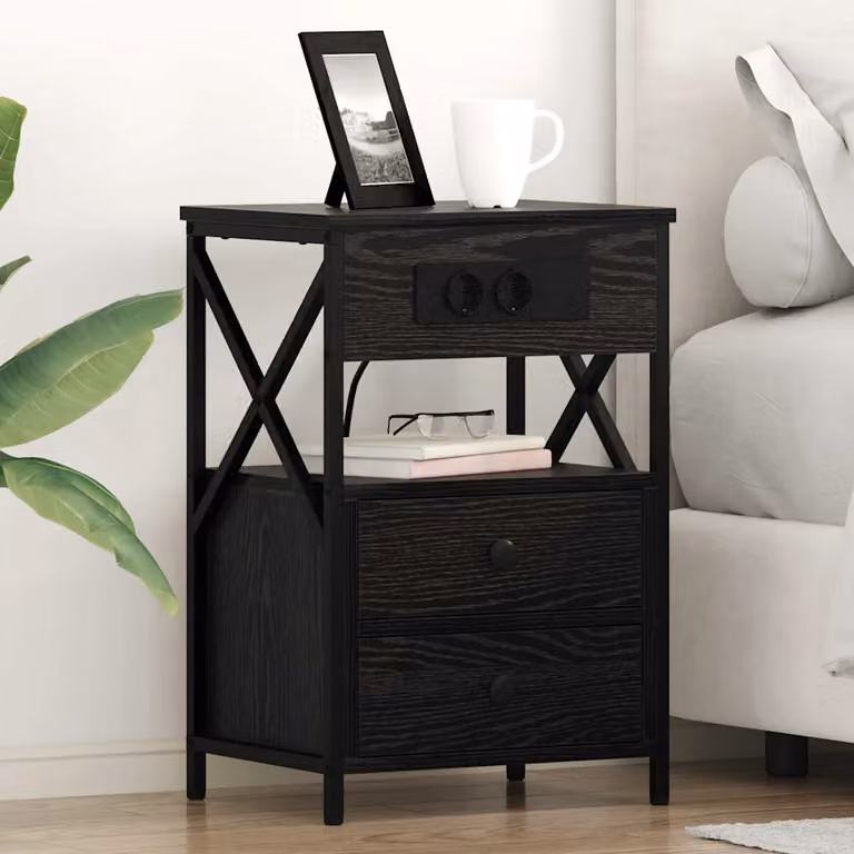 vidaXL Armadio da Notte in Stile Rustico Nero e Marrone L/P/H: 40 x 31 x 60 cm