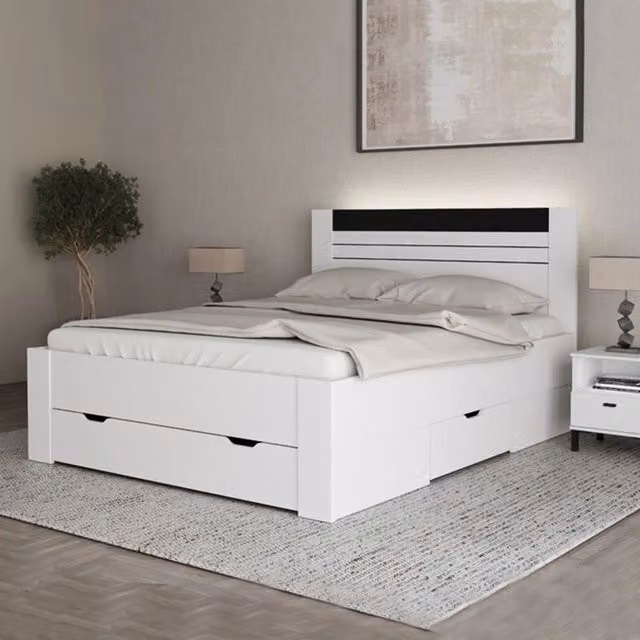 Letto Matrimoniale Kabale DMORA Bianco con Cassetti, Dimensioni Materasso 160x200 cm, H 113 x L 167 x P 207 cm