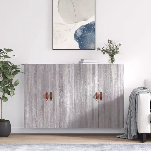 Set di 2 Mobili a Parete vidaXL in Grigio con Finitura Opaca L: 69,5 cm, P: 34 cm, H: 90 cm