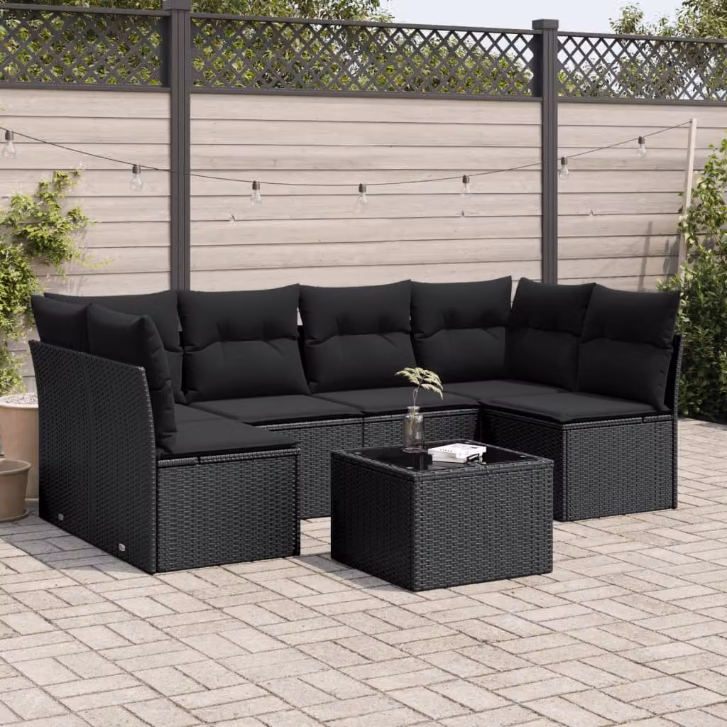 Set Divano da Giardino a L con Tavolino vidaXL, 7 Pezzi, Nero – 1