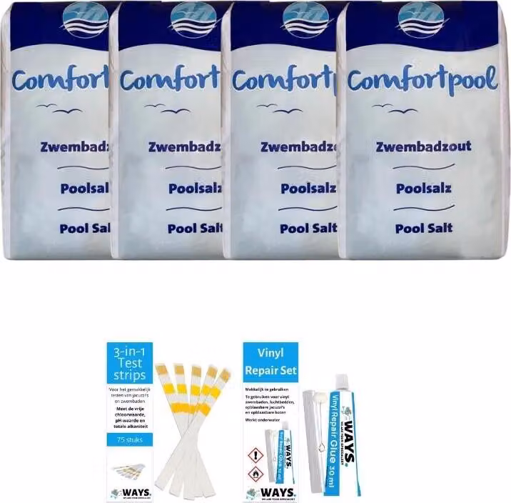 Confezione economica -per piscina - 80 kg (4 x 20) & kit di riparazione WAYS e strisce reattive