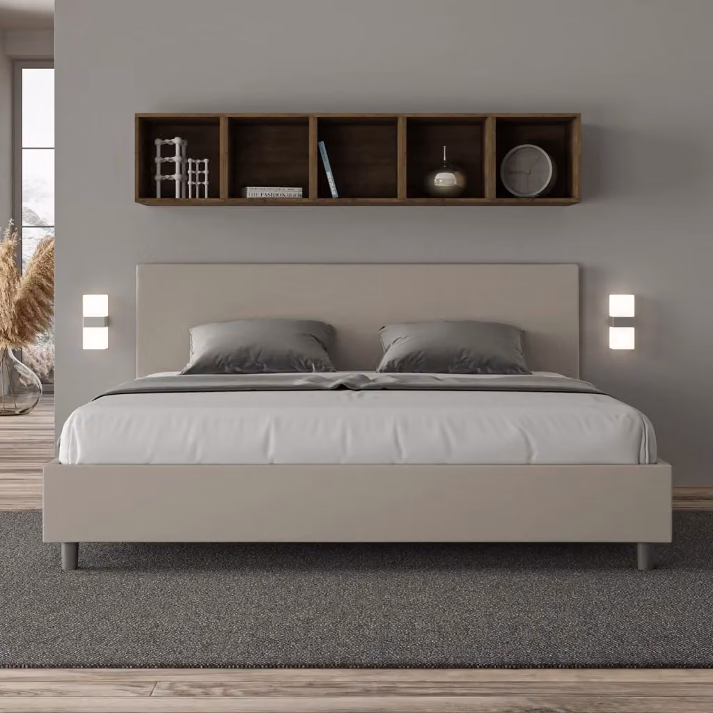 Letto matrimoniale king size con contenitore BS COM imbottito in similpelle color beige L/P/H: 222 x 106 x 215 cm – 2