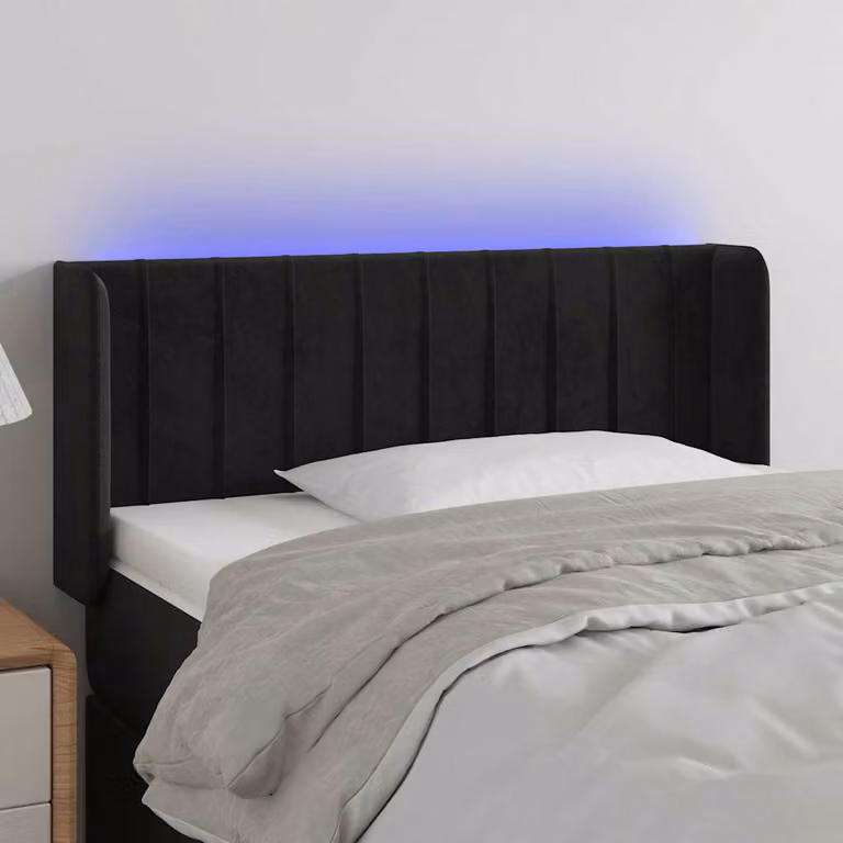 Testiera per letto vidaXL in velluto nero con illuminazione LED e porta di ricarica USB, L 83 cm, P 16 cm, H 78-88 cm