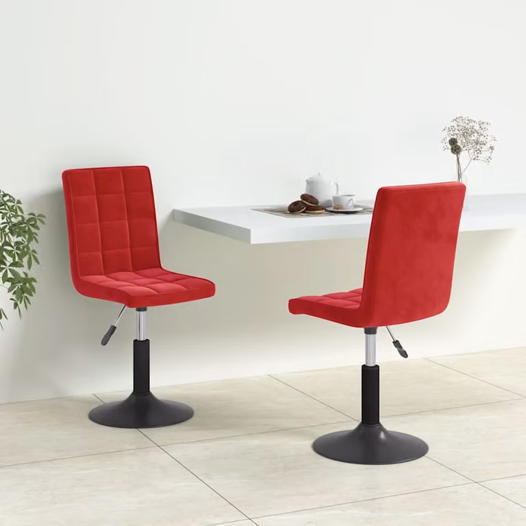 Set di 2 sedie da pranzo girevoli vidaXL in velluto rosso con struttura in metallo e plastica per soggiorno o cucina