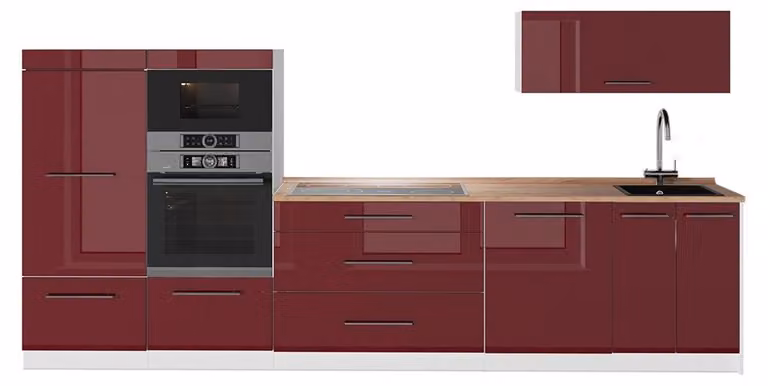 Cucina componibile Vicco Fame-Line Bordeaux lucido/Bianco 340 cm, PL Rovere, Model 64540