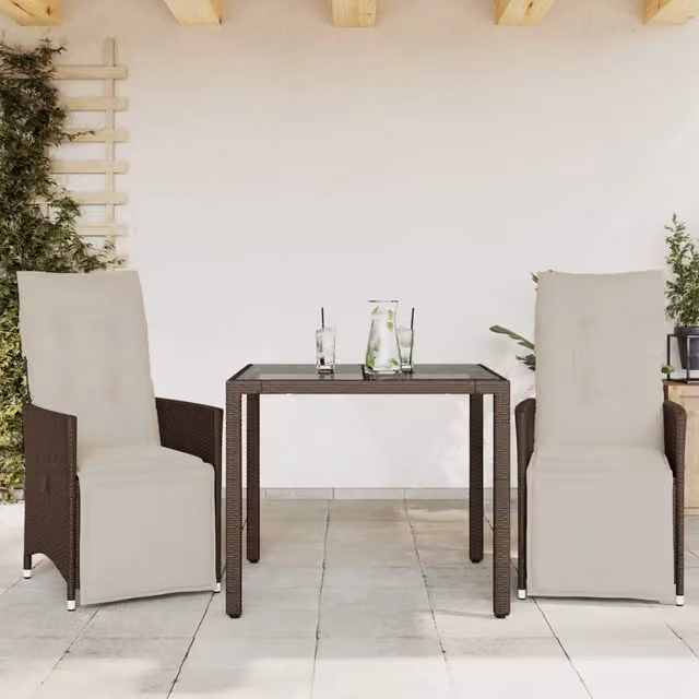 Set Bistrò da Giardino 3 pz con Cuscini in Polyrattan Marrone 3276915