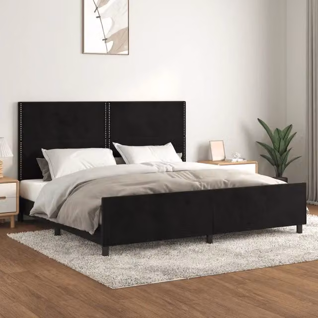 Giroletto vidaXL in Velluto Nero con Struttura in Legno di Larice L/P/H: 203 x 128 x 206 cm – 1