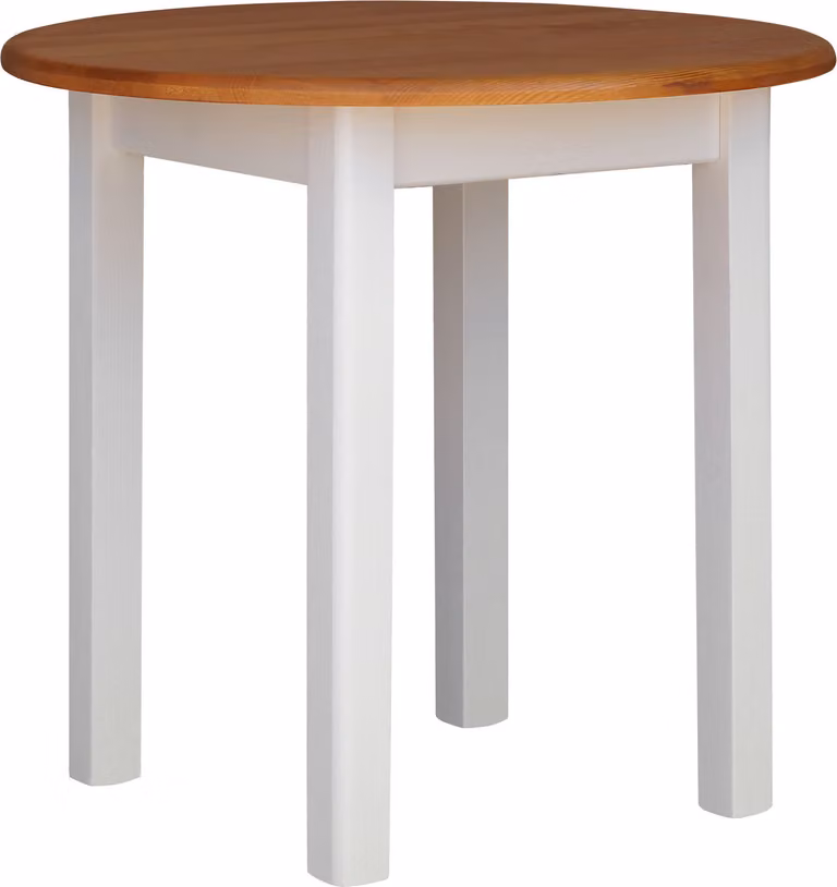 Tavolo rotondo bianco in legno di pino massiccio con piano in colore ontano 90 cm