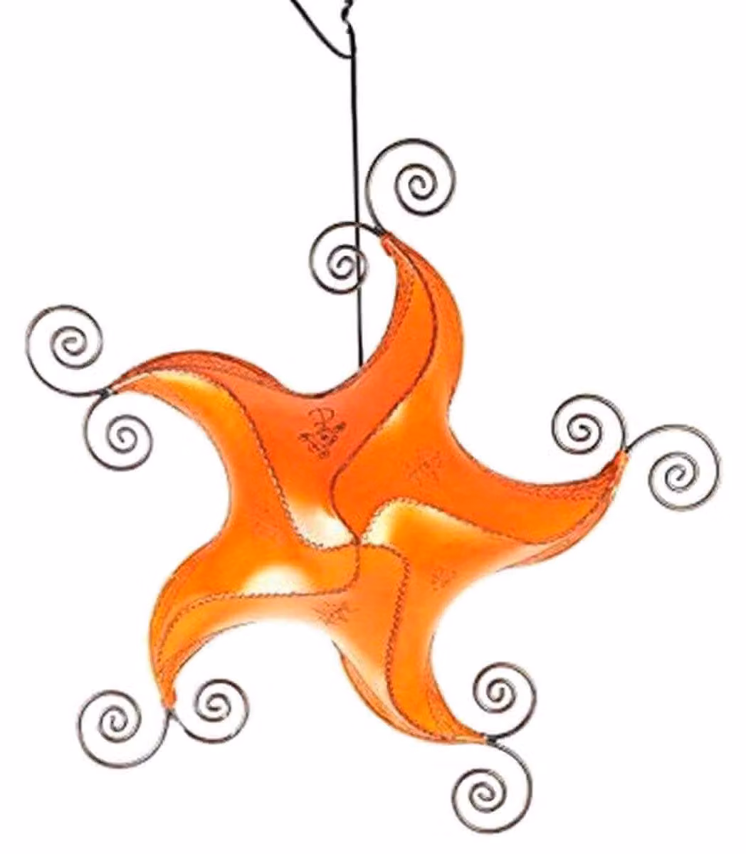 Lampada orientale lampada da soffitto lampada a sospensione lampada da soffitto marocchina lampada in pelle STERN Berber Star 70 cm, arancione