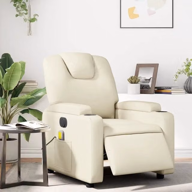 Poltrona Massaggiante Elettrica Reclinabile vidaXL in Similpelle Beige con Braccioli