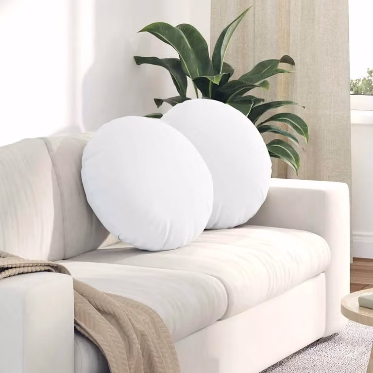 Set di 2 cuscini per seduta rotondi vidaXL in tessuto bianco con rivestimento lavabile, Ø 50 cm x H 19 cm