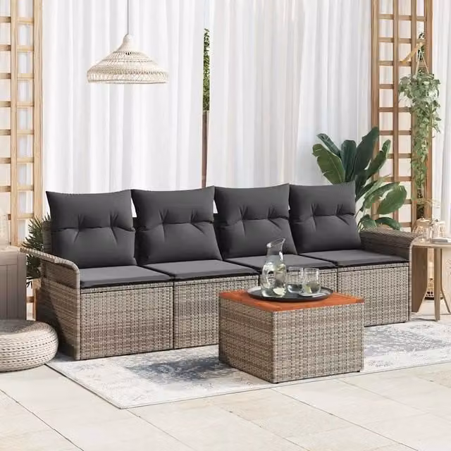 Set Divano da Giardino 5 pz 4-Numero di posti Grigio polyrattan 3355927