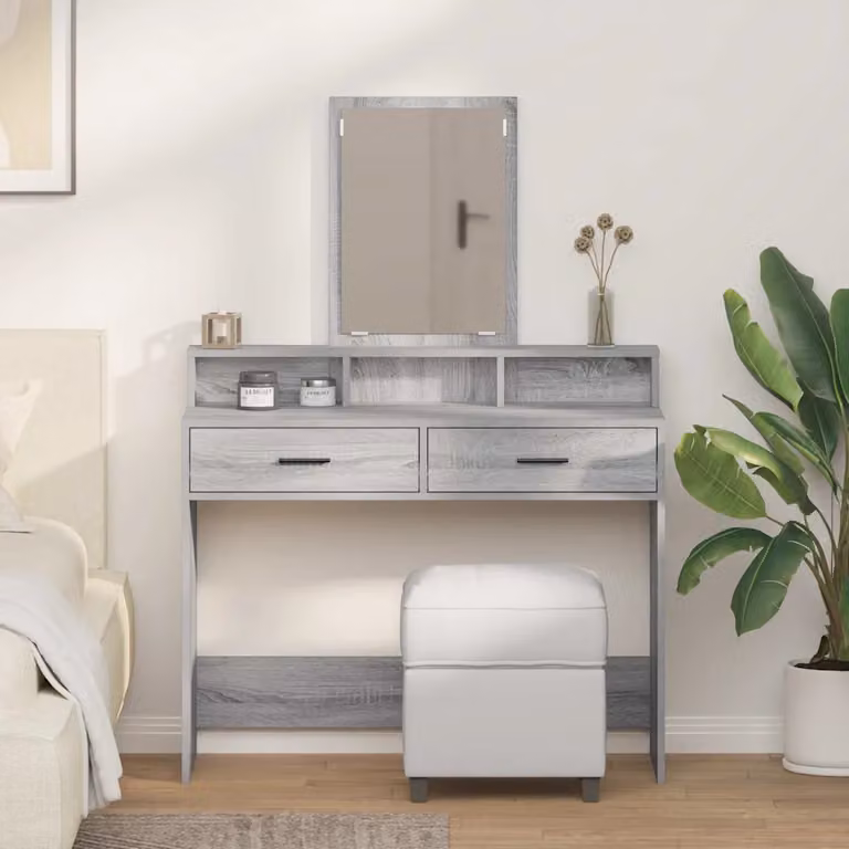 vidaXL Tavolo da Trucco Moderno Grigio L: 100 cm, P: 41 cm, H: 140 cm