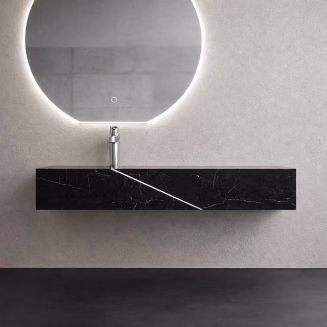 Lavabo consolle sospeso astrid artificial stone nero e bianco venato elegante moderno *** finitura- nero, confezione 1