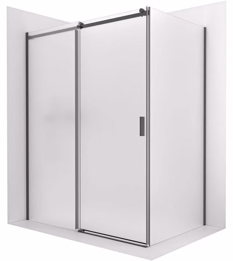 CERANO - Box doccia Santoro - lato sinistro - 6 mm - nero opaco, vetro smerigliato - 110x80 cm - scorrevole