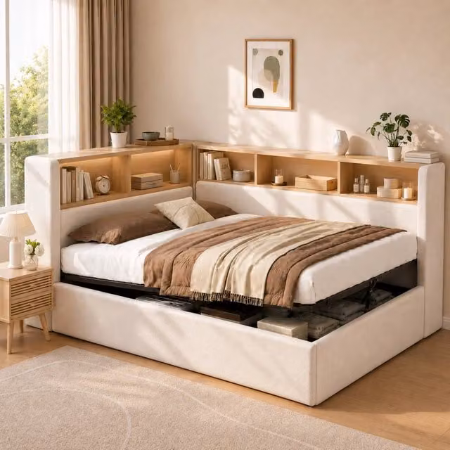 letto imbottito velluto beige 110 x 225 cm