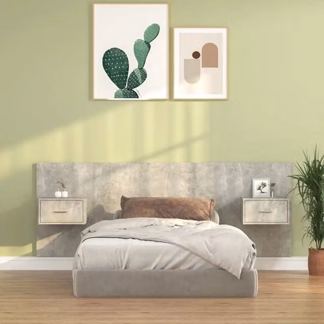 Testiera Letto con Comodini Integrati vidaXL in Legno MDF Grigio, Montaggio a Parete, L: 120 cm, H: 80 cm, P: 32,5 cm