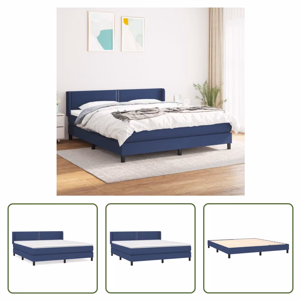 The Living Store Letto a molle con materasso blu 180x200 cm in tessuto