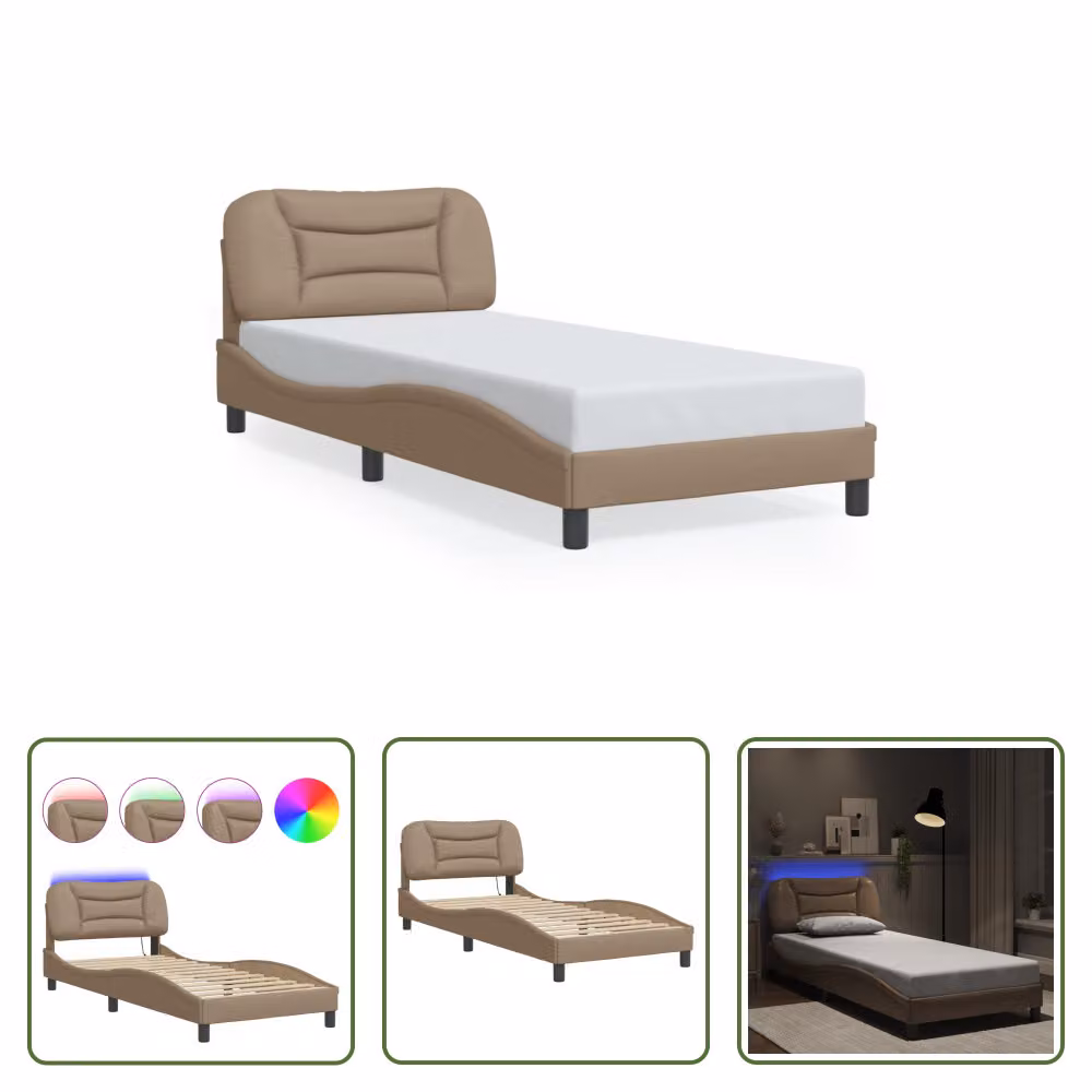 The Living Store Struttura letto con LED cappuccino-marrone 80x200 cm in ecopelle