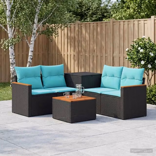 Set di divani 6 pz Nero e Blu 55 x 55 x 37 cm 3447612
