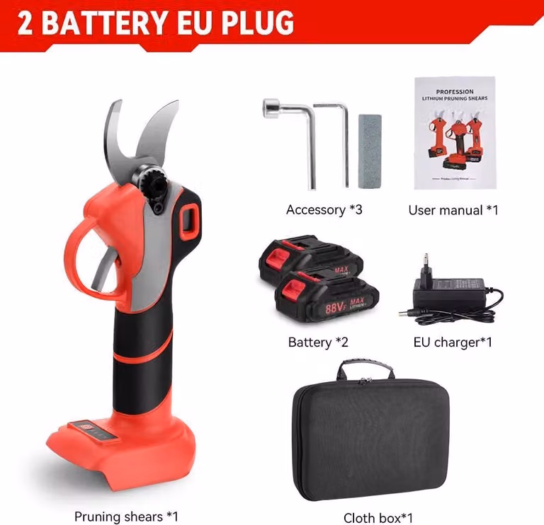 Troncarami elettrico - Troncarami a batteria - Motore brushless - Capacità di taglio: 30 mm - 4 livelli di potenza - Sistema a batteria da 18 V - 2 batterie incluse - Blu