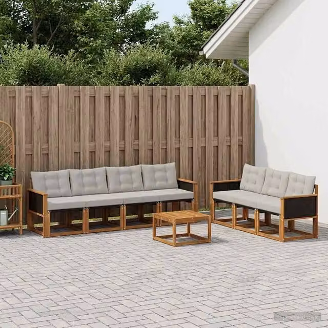 Set di divani da esterno 8 pz Naturale e Grigio Chiaro 3381815