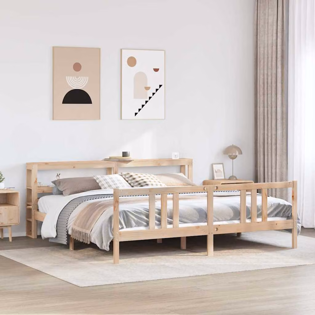 Giroletto con Testiera vidaXL in Legno Massello di Pino Marrone 200x200 cm – 1