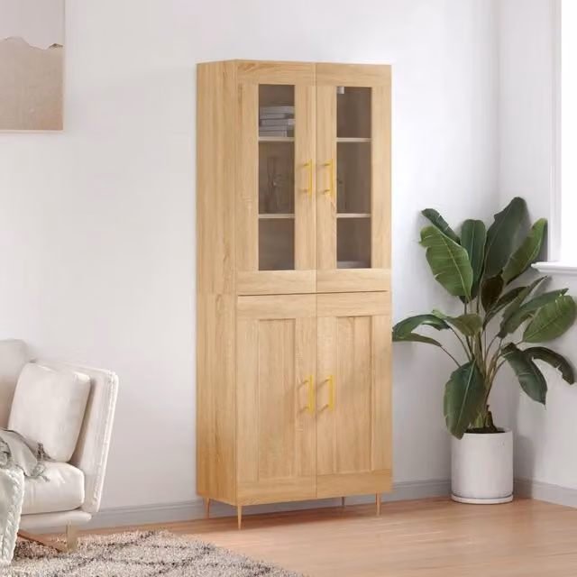 Credenza moderna vidaXL in legno e vetro color rovere marrone L: 69,5 cm, P: 34 cm, H: 180 cm