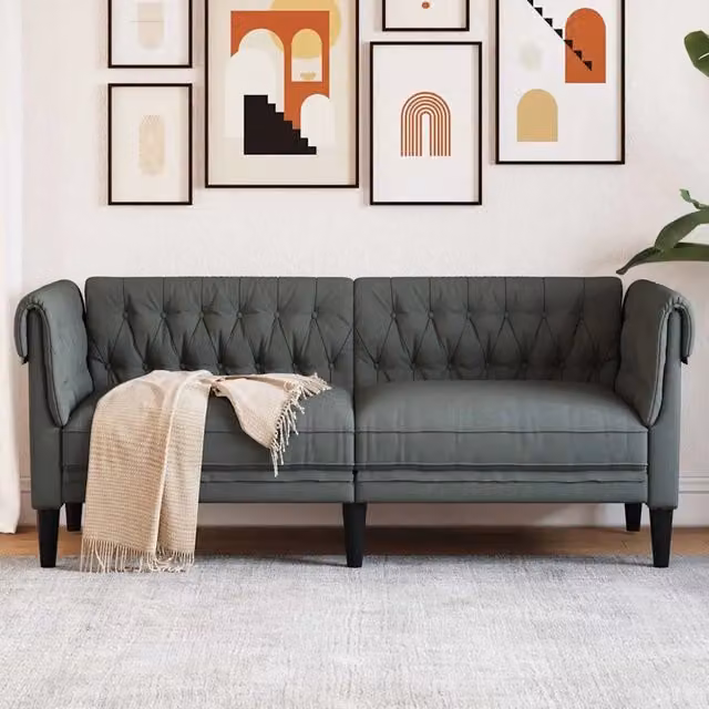 Divano Chesterfield a 2 Posti-Sofa 2 Posti-Divanetto Grigio Scuro in Tessuto