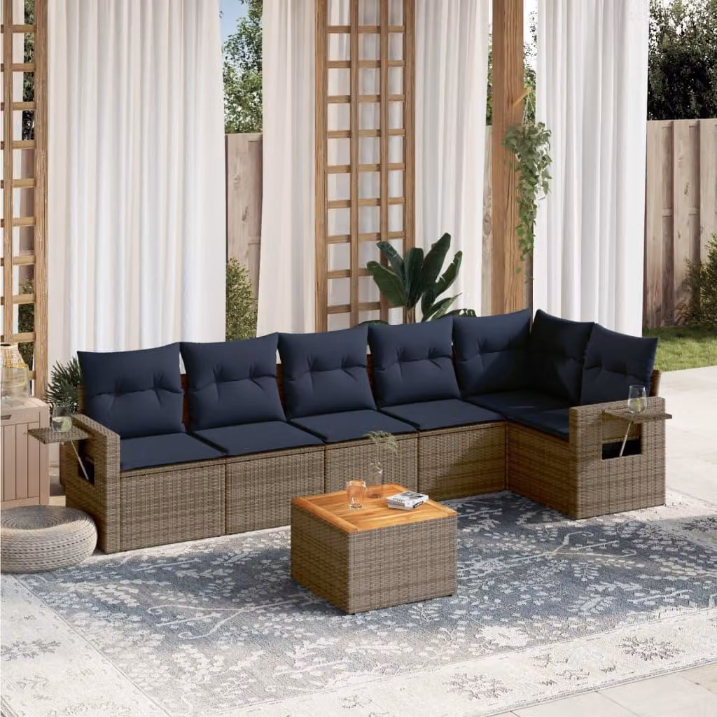 Maison Exclusive - Set divano da giardino 7 pezzi con cuscini, grigio, polyrattan