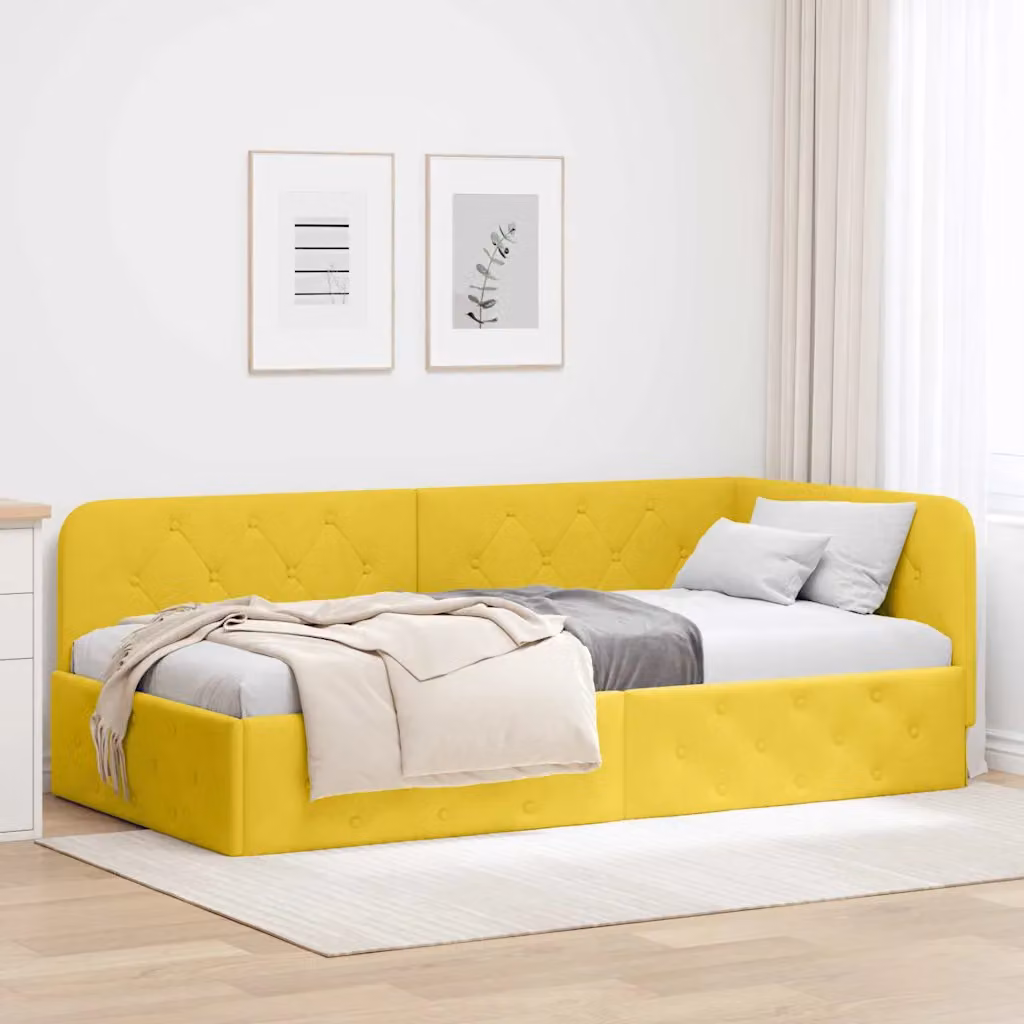 Cornice del letto ad angolo vidaXL in velluto giallo, L/P/H: 190 x 90 x 72 cm