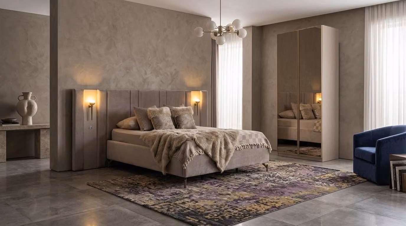 Armadio a due ante per camera da letto, stile moderno, colore beige, comodo e spazioso