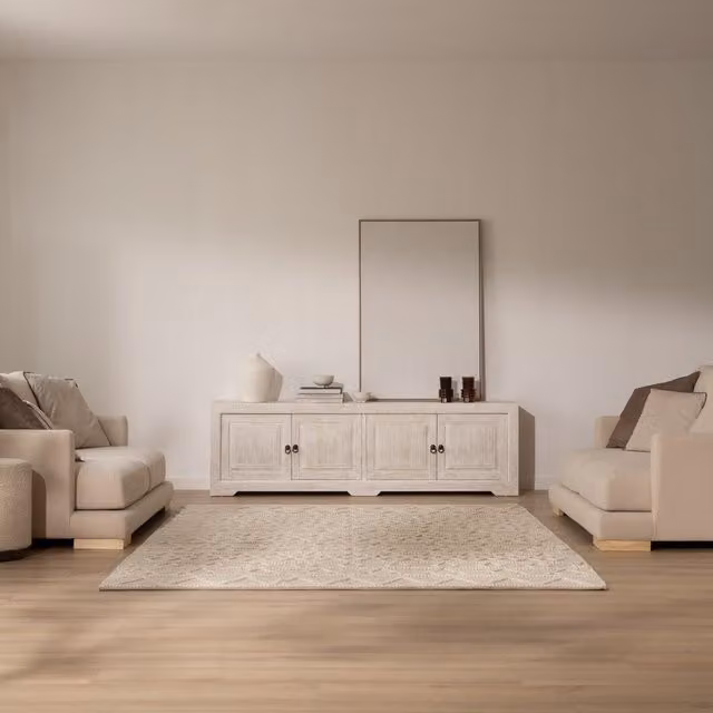 Mobile TV Oblak Banak in legno massiccio di araucaria bianco stile shabby chic, Larghezza: 200 cm
