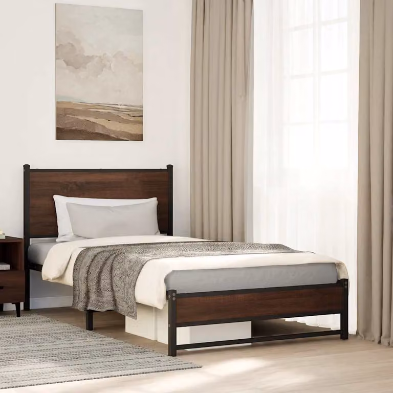 vidaXL Giroletto in metallo senza materasso, colore marrone, L 100 x P 200 cm