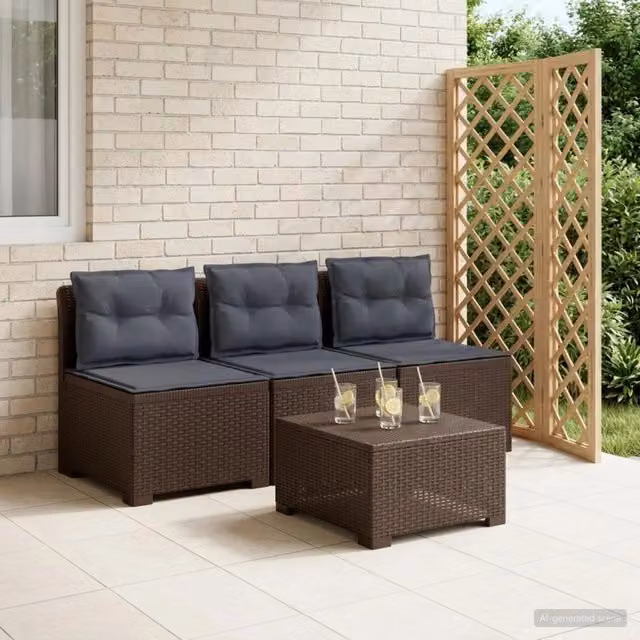 Divano da giardino 3 posti con cuscini in look rattan 3 posto 8011983