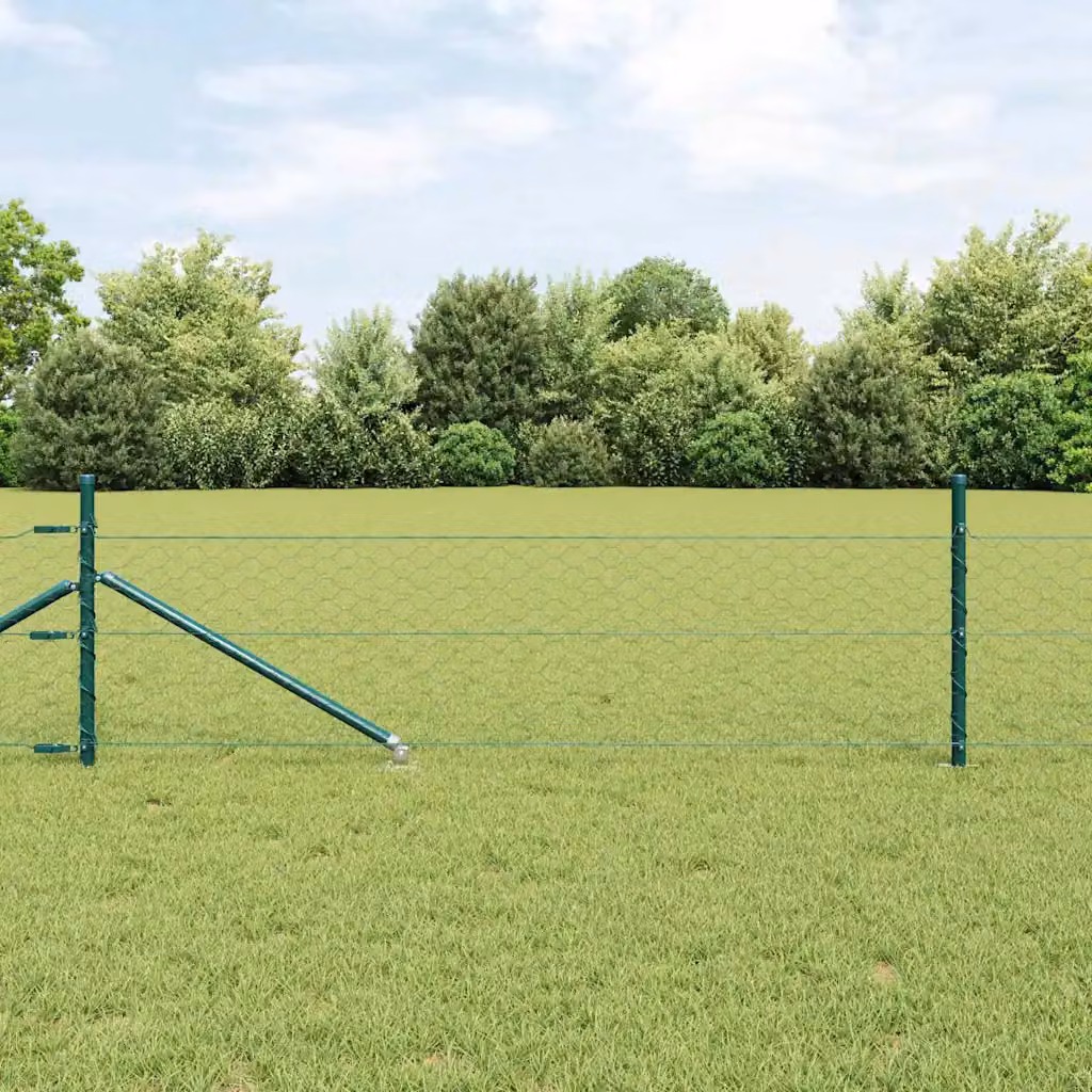 Recinzione esagonale con pali vidaXL in acciaio rivestito in PVC, Verde, L: 10 m, H: 0,5 m