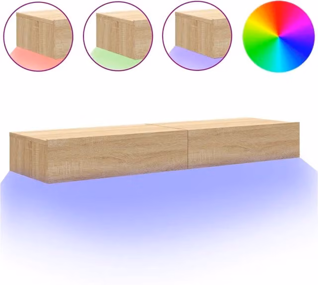 Set di 2 Mobili Porta TV Moderni con Luci LED Integrate in Rovere Sonoma, Colore Marrone, L 60 cm x P 35 cm x H 15,5 cm – 1