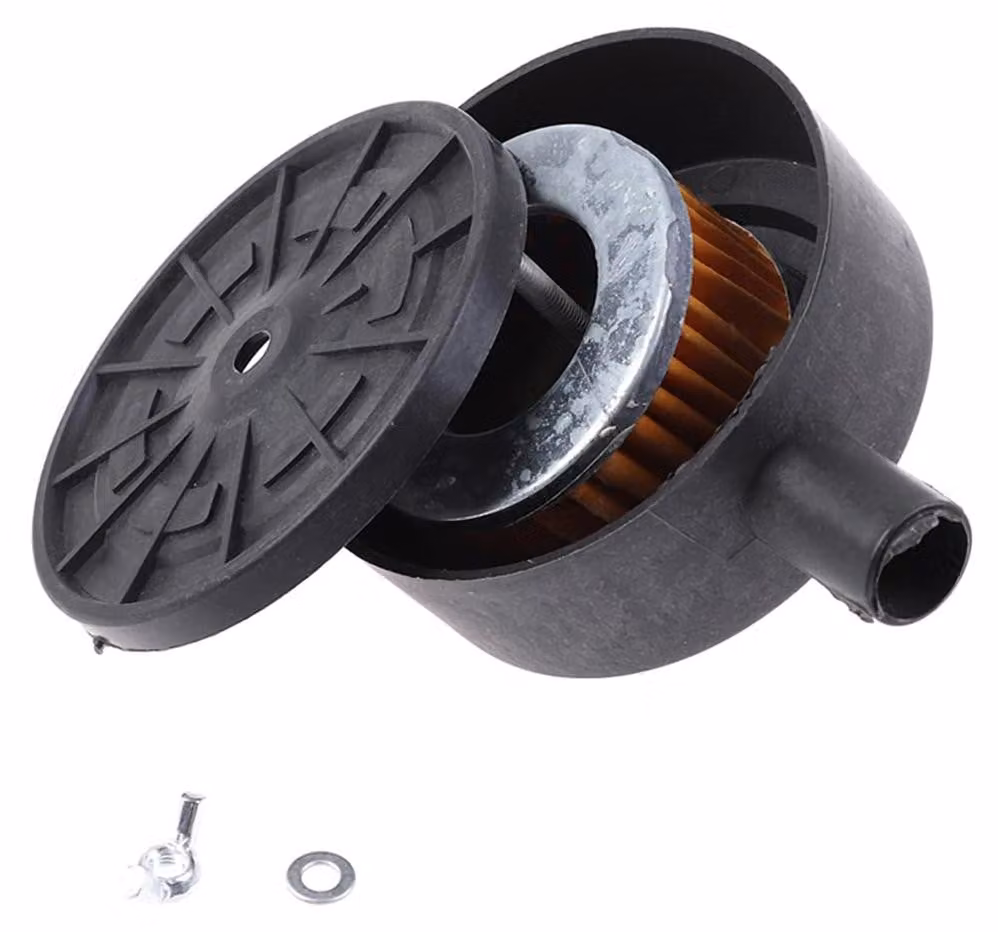 Filtro per l'aspirazione dell'aria compressa, con raccordo da 1/2" PT, diametro 20 mm, realizzato in metallo e dotato di silenziatore