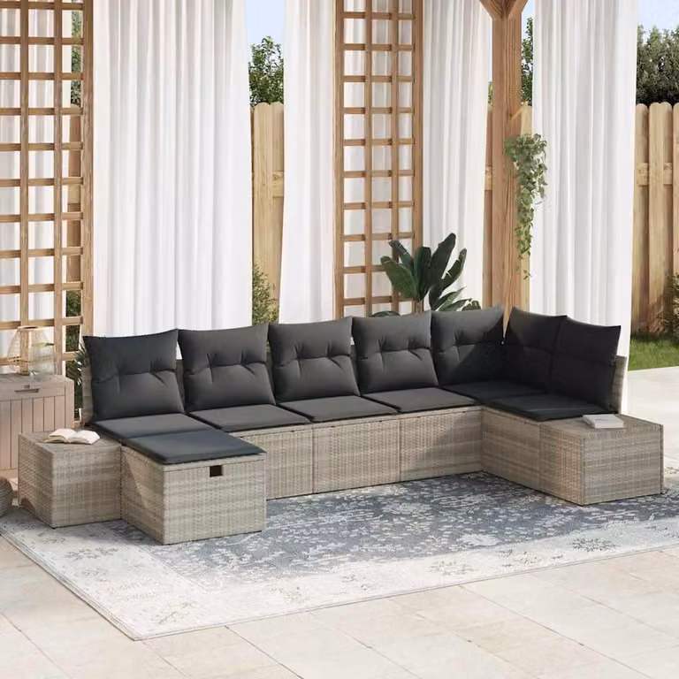 Maison Exclusive - Set da giardino composto da 7 pezzi, divano in rattan sintetico color grigio chiaro