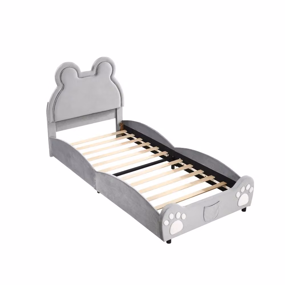 Letto imbottito per bambini Minimal in velluto grigio L/P/H: 90 x 200 cm – 2