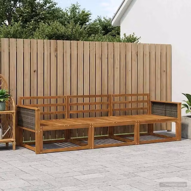 Set di divani da esterno 3 pz Naturale Legno di Acacia Massello 3382297