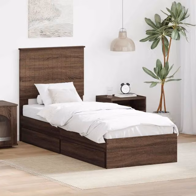Letto con Contenitore e Testiera vidaXL in Legno Rovere Marrone L: 80 cm, P: 190 cm