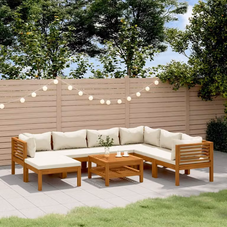 Maison Exclusive - Set da giardino da 8 pezzi con cuscini color crema, in legno massello di acacia