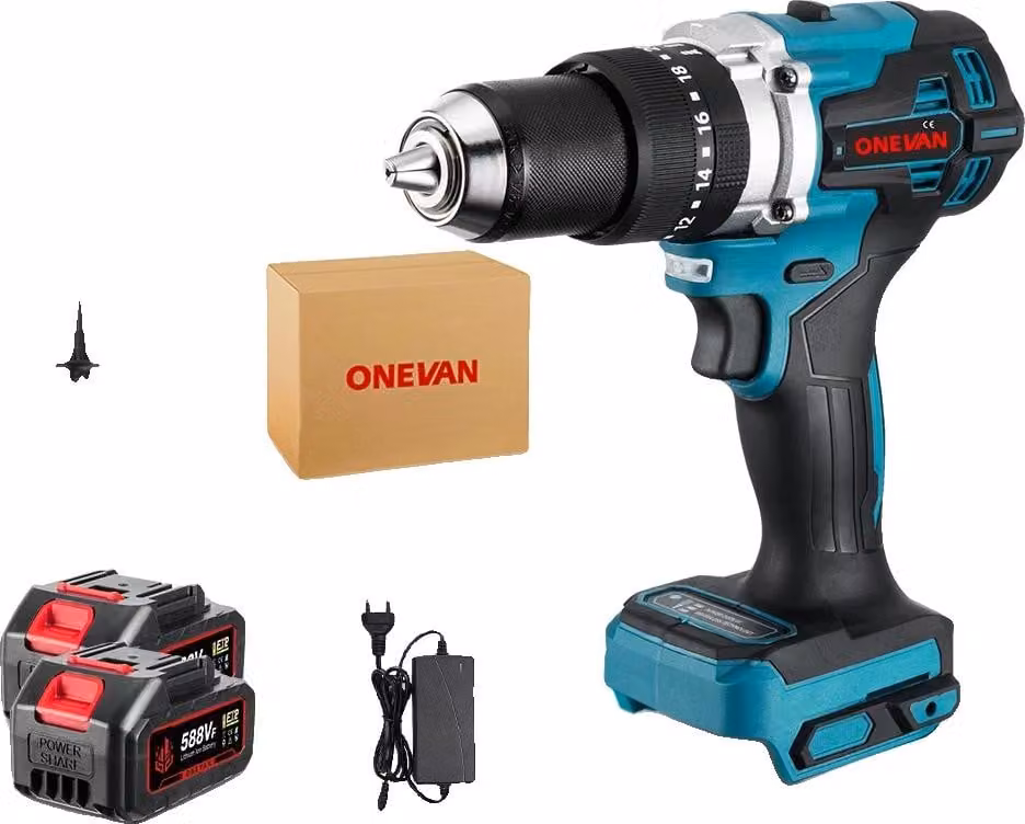 Trapano a percussione, coppia 650 N-m, 20+3 livelli di coppia, 2 batterie spina UE A
