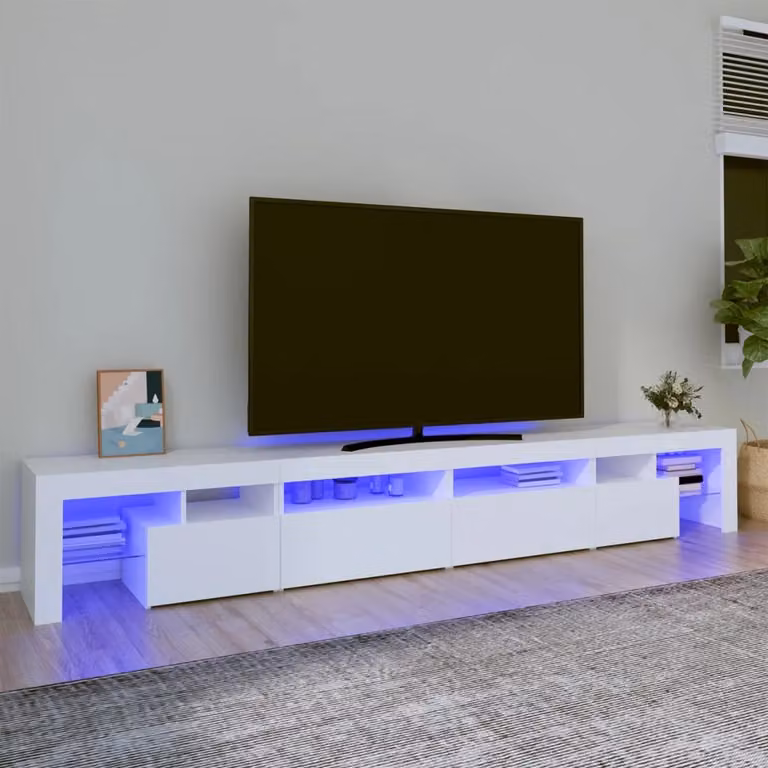 vidaXL Mobile Porta TV Moderno con Luci LED Integrate Bianco L 260 cm x P 36,5 cm x H 40 cm